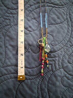 Vintage Mixed Media Bead Thread & Crystal Pendant Necklace